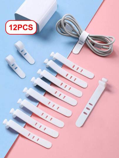 12 Stück weiße tragbare Silikon Kabelbinder mit Schnalle für Datenkabel, Ethernet-Kabel, Kopfhörer, Ladekabel Management, Kabelverlustprävention Kabelorganizer