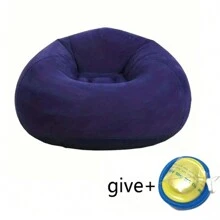 1pc Navy Blue Inflatable Slouchy Chair, Outdoor Air Sofa Bed With Washable Cover, Foldable Coffee Color Slouchy Sofa For Girls And Boys (With Air Pump Gift) - Navy Blue - View 1