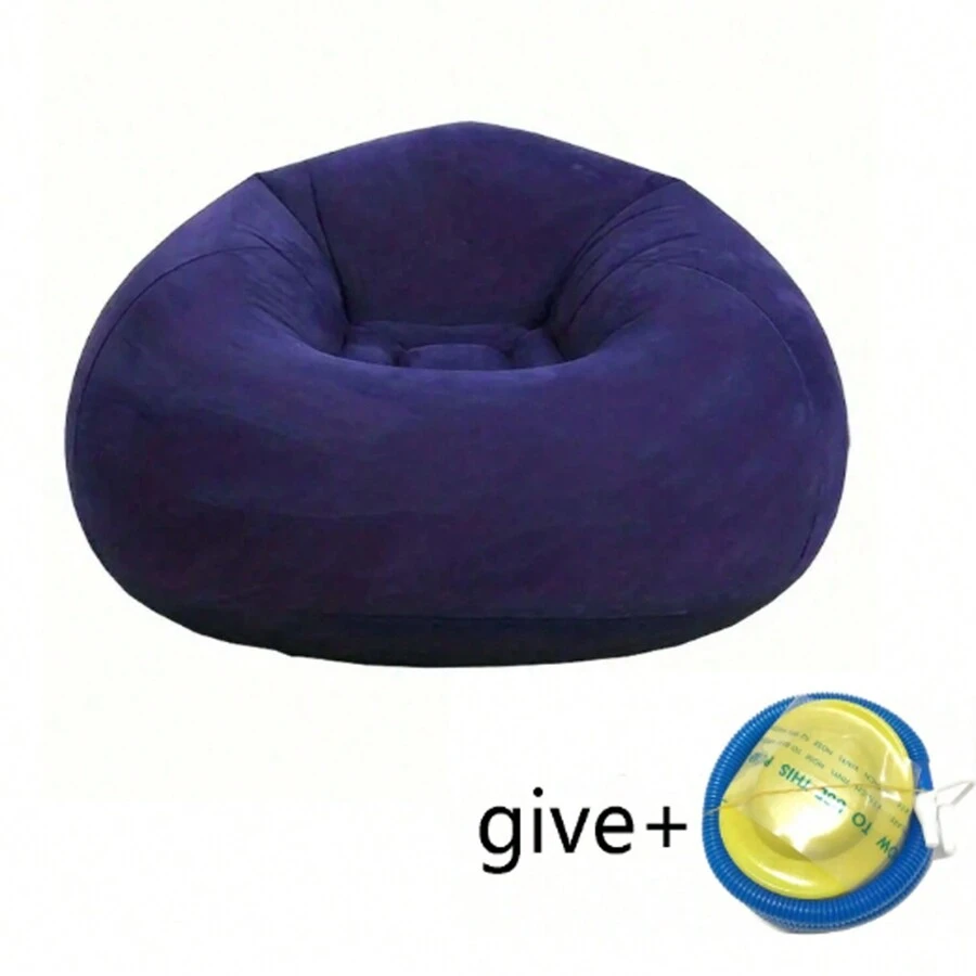 1pc Navy Blue Inflatable Slouchy Chair, Outdoor Air Sofa Bed With Washable Cover, Foldable Coffee Color Slouchy Sofa For Girls And Boys (With Air Pump Gift) - Navy Blue - View 1