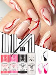 4入組黑白指甲膠套裝,可浸泡uv/led半永久性亮光指甲油,沙龍繪畫設計 - 彩色 - 查看 1