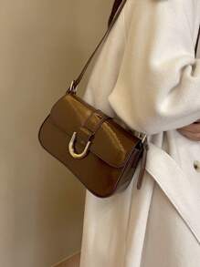 時尚pu皮革肩袋,時尚腋下袋,女士優雅手提袋和錢包 - 咖啡棕 - 查看 1