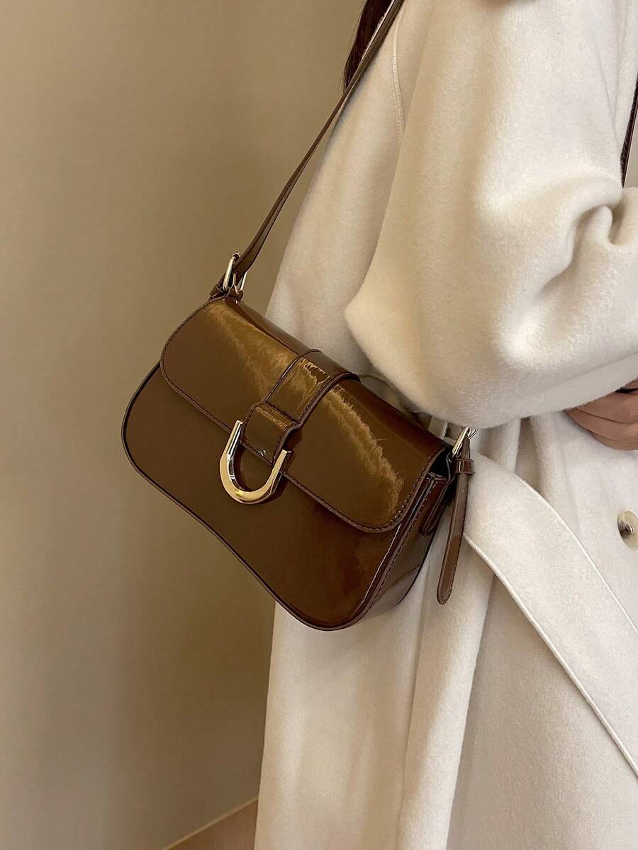 時尚pu皮革肩袋,時尚腋下袋,女士優雅手提袋和錢包 - 咖啡棕 - 查看 1