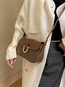 時尚pu皮革肩袋,時尚腋下袋,女士優雅手提袋和錢包 - 咖啡棕 - 查看 7