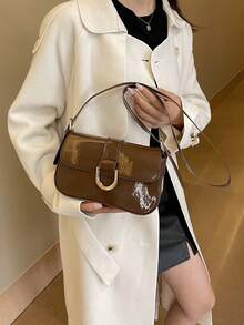 時尚pu皮革肩袋,時尚腋下袋,女士優雅手提袋和錢包 - 咖啡棕 - 查看 9