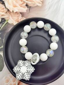 1個帶毛球,珠鏈,短且便攜式的手機,包,鑰匙掛飾,適用於手機殼的珠子diy掛墜 - 白色+透明 - 查看 2