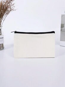 1 件純色帆布拉鍊袋多功能空白 Diy 工藝袋鉛筆化妝品首飾袋收納袋適合家庭學校文具用品 - 白色 - 查看 1