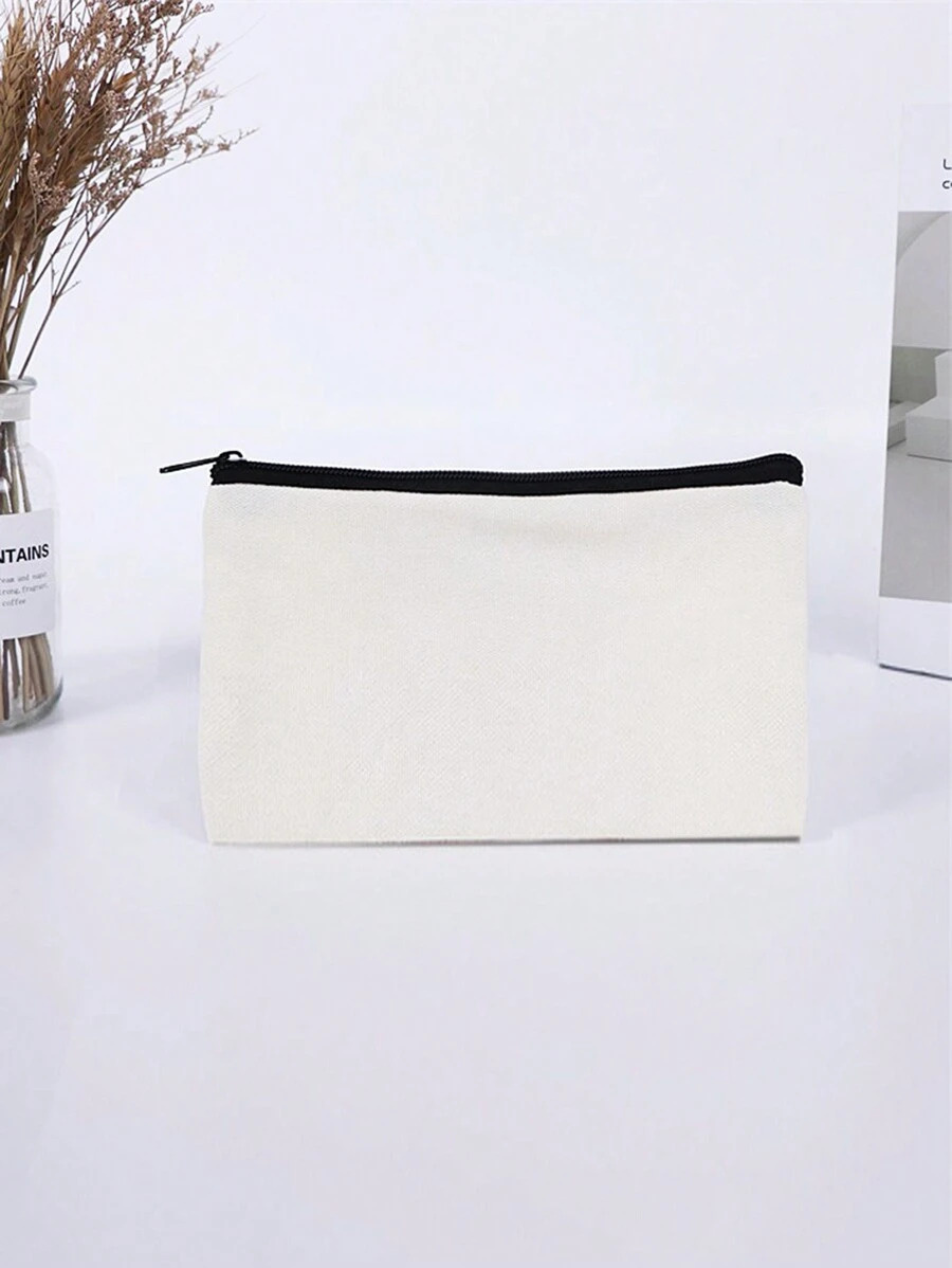 1 件純色帆布拉鍊袋多功能空白 Diy 工藝袋鉛筆化妝品首飾袋收納袋適合家庭學校文具用品 - 白色 - 查看 1