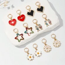1pair Fashionable European & American Style Alloy Gold Plated Heart Shaped, Flower, Star, Cartoon Character, Etc. Water Drop Rhinestone Inlayed Ladies' Simple Dangle Earrings - Gold - View 8