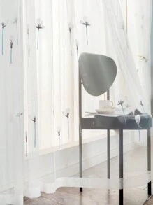 1件北欧现代简约花卉刺绣薄纱窗帘，适用于卧室、阳台、窗户 - 白色 - 查看 3