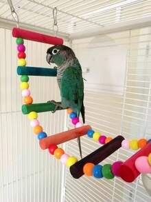 1pc Colorful Hanging Ring, Ladder And Swings With Natural Wood, Tiger Skin, Phoenix And Peony Patterns, Suitable For Parrots And Other Birds, Chewing, Climbing And Playing - Multicolor - View 6