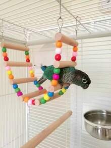 1pc Colorful Hanging Ring, Ladder And Swings With Natural Wood, Tiger Skin, Phoenix And Peony Patterns, Suitable For Parrots And Other Birds, Chewing, Climbing And Playing - Multicolor - View 8