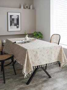 MeijiaMo 1 件花卉印花桌布，涤纶波西米亚风格矩形花卉印花装饰餐垫桌布，适用于卧室、酒店、厨房、餐厅、派对、节日、咖啡桌、圆桌、所有季节 - 彩色 - 查看 3