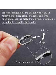 14G 女士可点击肚脐环，316L 医用钢吊坠肚脐环反向弯曲肚脐杠铃身体穿孔首饰 - Heart - 查看 6