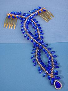 1 件優雅手工編織女式髮梳,紅色浪漫頭飾,藍色活力和迷人的新娘婚禮配件 - 藍色 - 查看 4