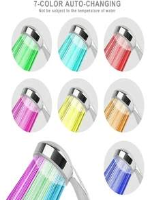 1pc 7 Colors 5-Led Light Shower Head, Romantic Automatic Light, Handheld Water-Saving Rainfall Shower Head, Suitable For Bathroom - Silver - View 6