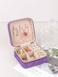 1pc Simple And Elegant Portable Velvet Jewelry Storage Bag In Purple, Suitable For Women's Daily And Travel Use, Can Hold Rings, Earrings, Necklaces And Other Jewelry, With Display Box - Purple - View 1