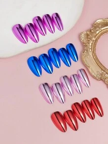 VV MEI JIA ER 96件(4包)涼爽哥德風格綜合紅/藍/粉/玫瑰紅色鉻電鍍壓克力甲,中號杏仁形,鏡面金屬尖子假甲帶閃亮設計,可重複使用的膠貼式假甲適合日常聚會穿戴,也可做為女孩和女性的禮物,送1張膠帶和1個指甲銼 - 彩色 - 查看 3