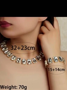 Bridal Wedding Fashion Multicolor Rhinestone Square Necklace Earrings Jewelry Accessories Set - Square Necklace and Earrings Set - View 4