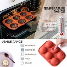 1/2pcs/Set 6-Cavity Half Sphere Silicone Cake Molds, Non-Stick, High-Temperature Resistance, Easy-Clean Bakeware For Making Hot Chocolate Bombs, Cakes, Jellies, Dome Mousses, 7.68*5.31 Inches - Brick Red - View 4