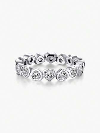 MODIAN Heart Decor Sterling Silver Ring Wedding Engagement Bridal Jewelry