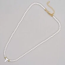 1PC Faux Pearls Stack Jewelry Handcrafted Elegant Fashion A-Z Shell Letters Boho 2024 New Beaded Necklaces For Women - Multicolor - View 17