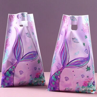 50个紫色美人鱼礼品袋，美人鱼主题生日派对礼品包装袋，婚礼派对回礼袋，生日礼品袋，派对袋，生日礼品包装用品，生日派对用品，生日装饰，生日礼品填充袋，塑料袋，一周岁生日派对用品，派对回礼，生日快乐，女孩生日，美人鱼装饰，婴儿派对装饰