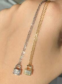 1入niiche設計輕奢復古s925銀小鎖吊墜項鍊,適用於女孩生日禮物 - 金色 - 查看 4