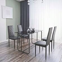 5-Piece Rectangle Dining Table Set With Metal Frame, Tempered Glass Dining Table For Kitchen Room