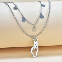 跨國電商歐美風新款龐克誇張不鏽鋼圈心520細鈦鋼項鍊 - 銀色 - 查看 2