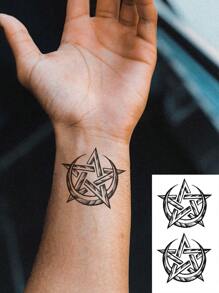 1張涼爽逼真的3d素描風格臨時紋身貼紙男女適用,月亮和星星圖案,防水假紋身,友誼情侶禮物,持續2-5天,可遮蓋疤痕,適用於手臂手腕肩膀腿腰頸手等部位 - 黑色 - 查看 10