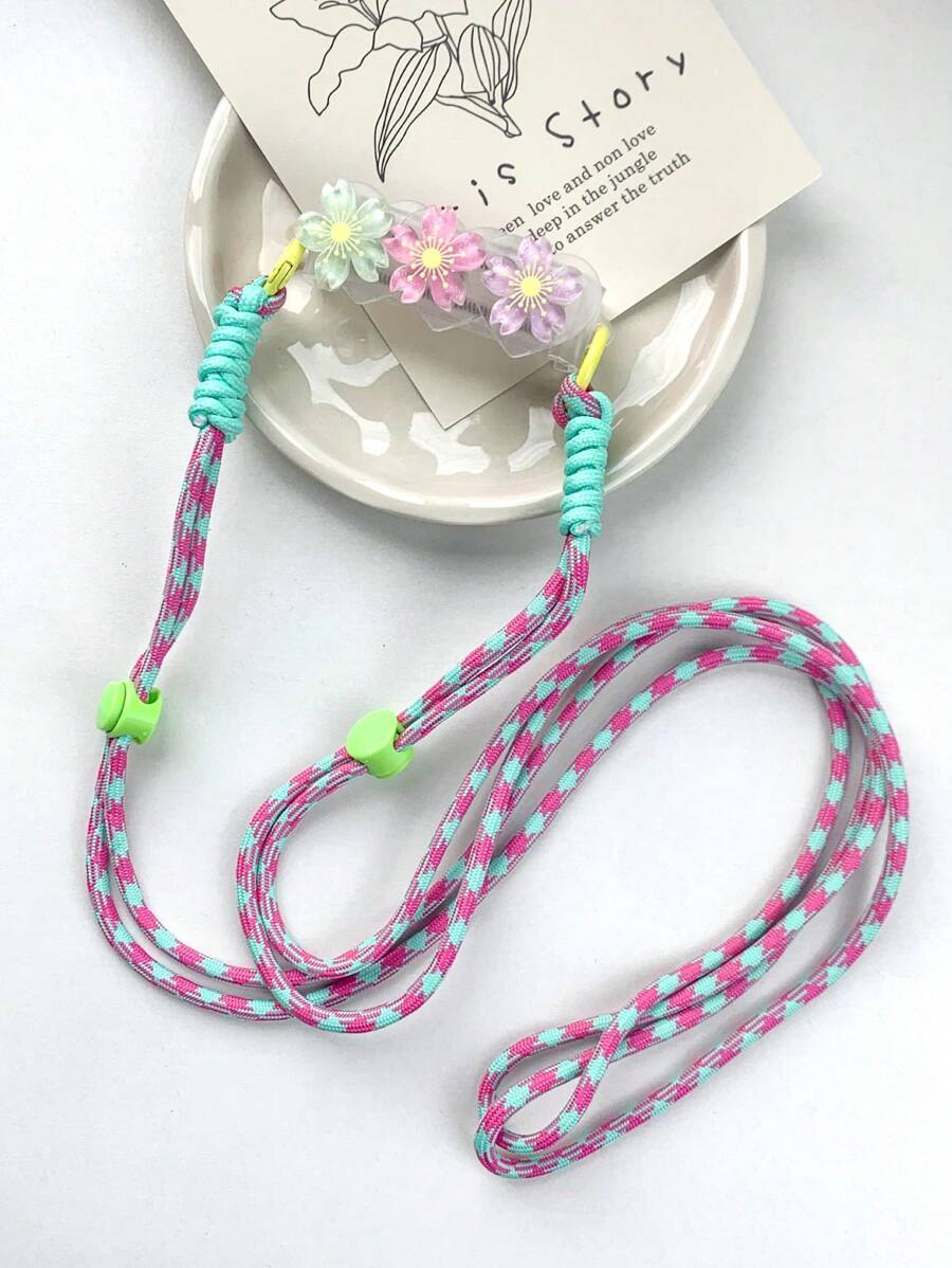 創意彩色拼接編織帶手機掛繩,帶有斜跨和頸帶 - 彩色 - 查看 1