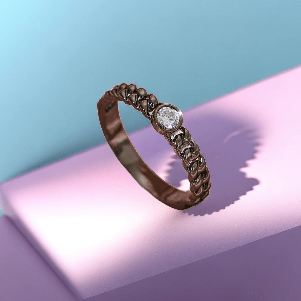 1pc Unique Vintage Lock & Chain Copper Ring With Cubic Zirconia - Perfect Gift For Boyfriend/Girlfriend - Retro - View 1