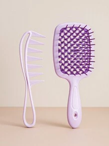 3 chiếc Bàn chải gội đầu tròn xoa bóp da đầu màu tím, Bàn chải thông hơi ướt & khô rỗng, Chai xịt phun sương mịn 200ml có chai khử trùng tần số cao để chăm sóc tóc - Màu tím - Xem 9