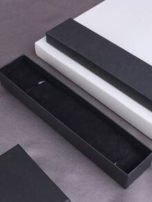 1pc Simple Rectangle Leatherette Jewelry Box For Classic Necklace, Bracelet Gift Packaging - Black - View 5
