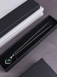 1pc Simple Rectangle Leatherette Jewelry Box For Classic Necklace, Bracelet Gift Packaging - Black - View 2