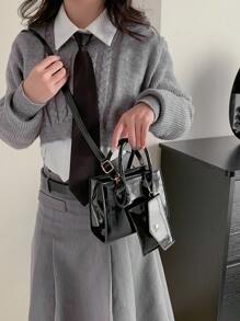 2入組女士迷你時尚夜光專利皮肩手袋，附零錢包，多功能 - 黑色 - 查看 8