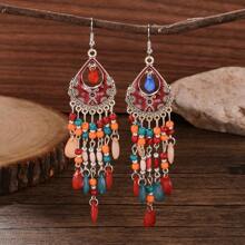 1對女性波西米亞西部復古風格串珠流蘇耳環,派對約會禮物 - 彩色 - 查看 2