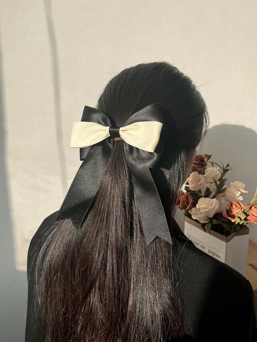 1pc Solid Color Two-Tone Fashionable Bow Hair Clip For Women, Suitable For Vacation, Party, Daily Outing - Multicolor - View 1