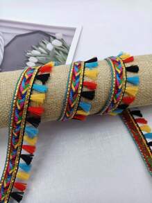 Garniture De Dentelle De Glands Colorés Avec Franges Pour Vêtements, Chaussures, Sacs, Rideaux, Ruban De Couture Et De Décoration Diy - Noir - Voir 3