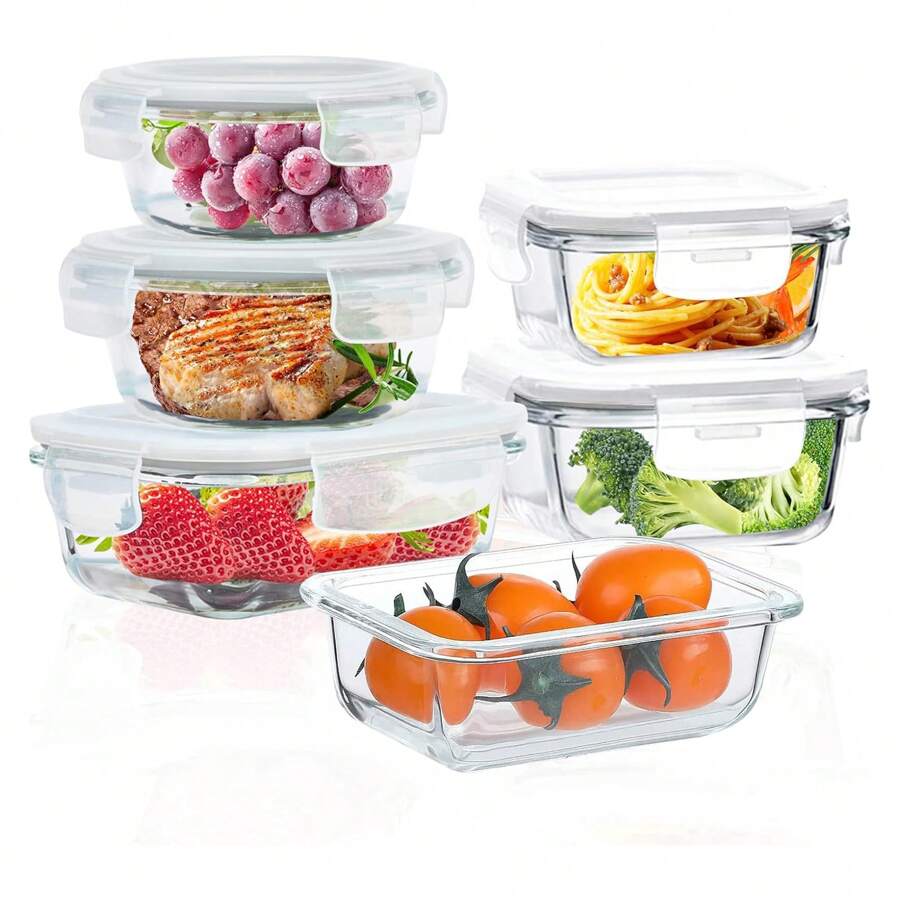 4 Pcs/6 Pcs Glass Food Storage Containers With Lids Airtight Glass Storage Containers With Lids For Food Not Easy Broken & Leak Proof Glass Containers With Lids For Oven/Dishwasher Safe - 灰色 - 查看 1
