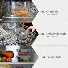 4 Pcs/6 Pcs Glass Food Storage Containers With Lids Airtight Glass Storage Containers With Lids For Food Not Easy Broken & Leak Proof Glass Containers With Lids For Oven/Dishwasher Safe - 灰色 - 查看 7