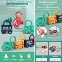 1個寶寶學習鎖匙車遊戲益智早教玩具兒童數字配對鎖玩具,適用於男女孩女孩 - 黃色 - 查看 9