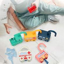 1個寶寶學習鎖匙車遊戲益智早教玩具兒童數字配對鎖玩具,適用於男女孩女孩 - 黃色 - 查看 11