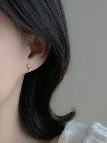 女性s925純銀耳環,帶有立體立體氧化鋯石花朵裝飾和14k鍍金,輕奢個性百搭設計耳環 - 銀色 - 查看 2