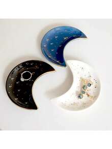 1pc Moon Shape Ceramic Jewelry Tray/ Vanity Tray/ Ring Holder/ Home Decoration/ Kitchen Accessory/ Bathroom Decor/ Bedroom Decor - Multicolor - View 3