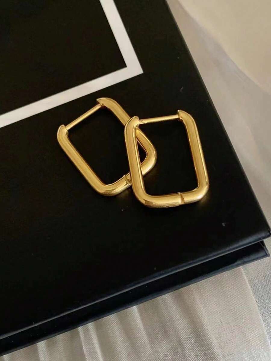 1對女士幾何不銹鋼耳環,心形、正方形、水滴形吊墜耳環,適合新年節慶、派對、周年慶或搭配裝扮,防過敏又不易褪色,考究精緻的吊墜珠寶禮物 - 金黃色 - 查看 1