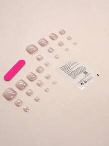 24pcs Gentle Solid Color Foot Nail Patch + 1pc Exfoliating Scrub + 1pc Jelly Glue Press On Nails Nail Supplies