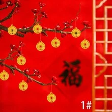 1set Chinese New Year Tree Pot Decoration With Lucky & Fortune Tree Shaped Pendant - Multicolor - View 1