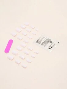 Get Glamorous with 24pcs Short Square White Glitter Fake Nail & 1pc Nail File & 1sheet Tape