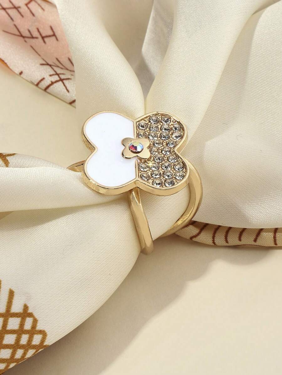 1pc Women's Zinc Alloy Floral & Lucky Clover Shape Hair Scarf Buckle With Rhinestones, Simple & Fashionable - Gold - View 1